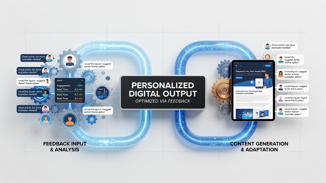 Dashboard view showing personalization adjustments driven by aggregated feedback data in a solo publishing workflow
